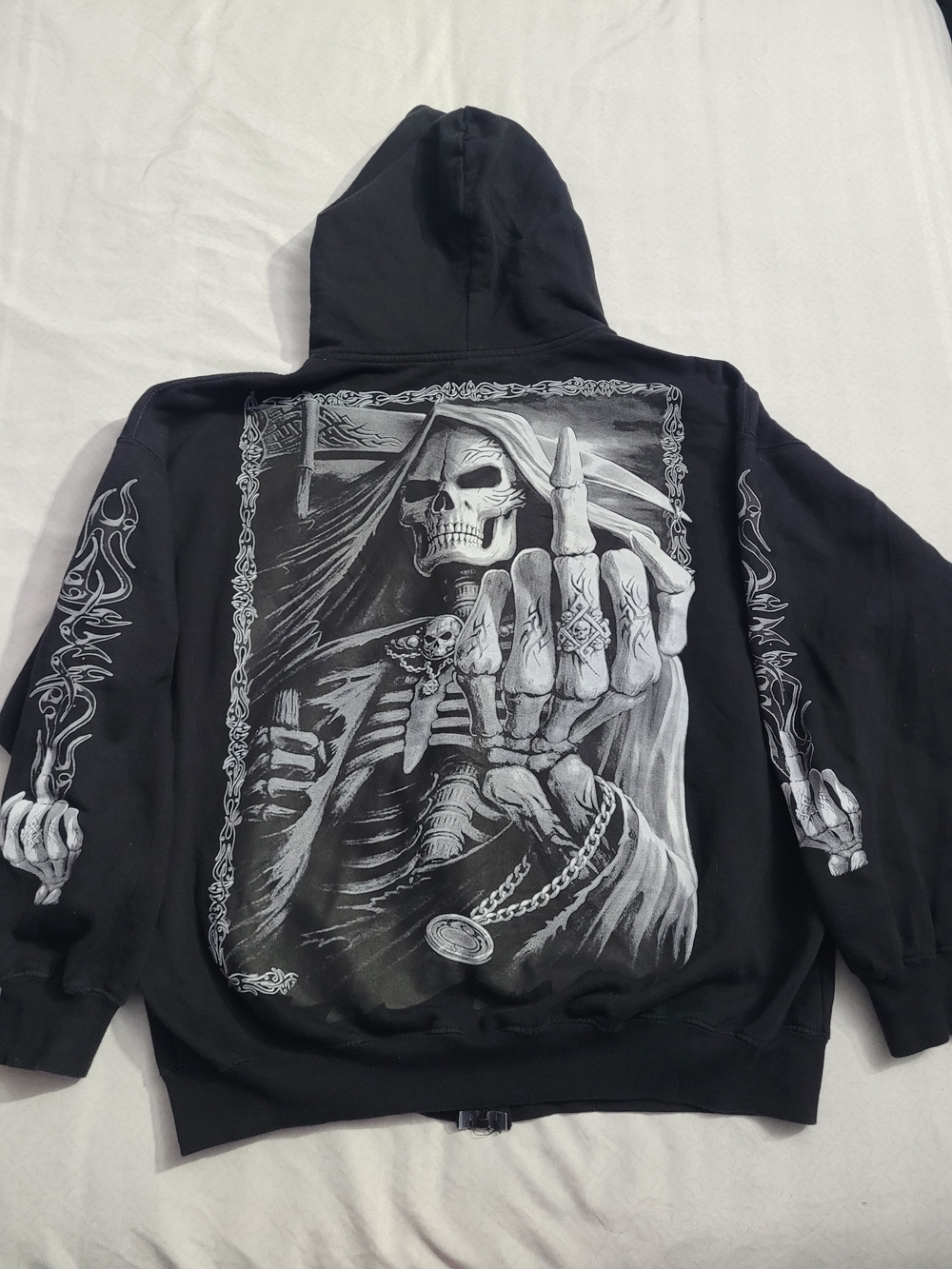 Black Hoodie with Grim Reaper Graphic